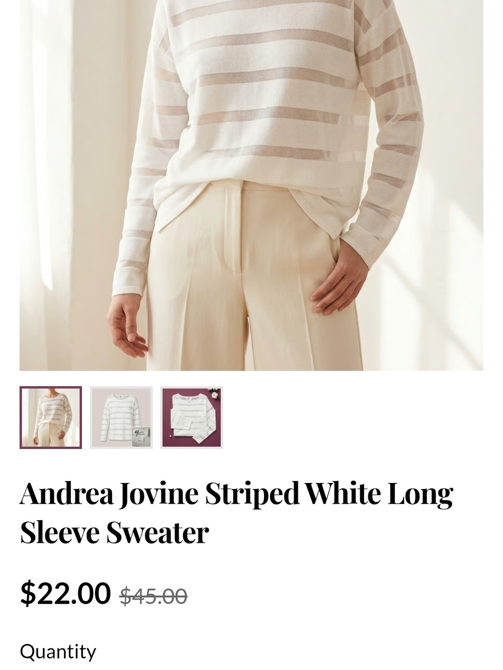 Andrea Jovine Cream-and-White Striped Crewneck Sweater